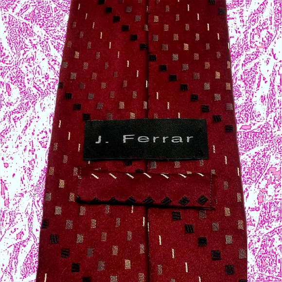 J. Ferrar Vintage Tie 100% Imported Silk Foulard Necktie Red w/Geometric Pattern - Picture 2 of 14